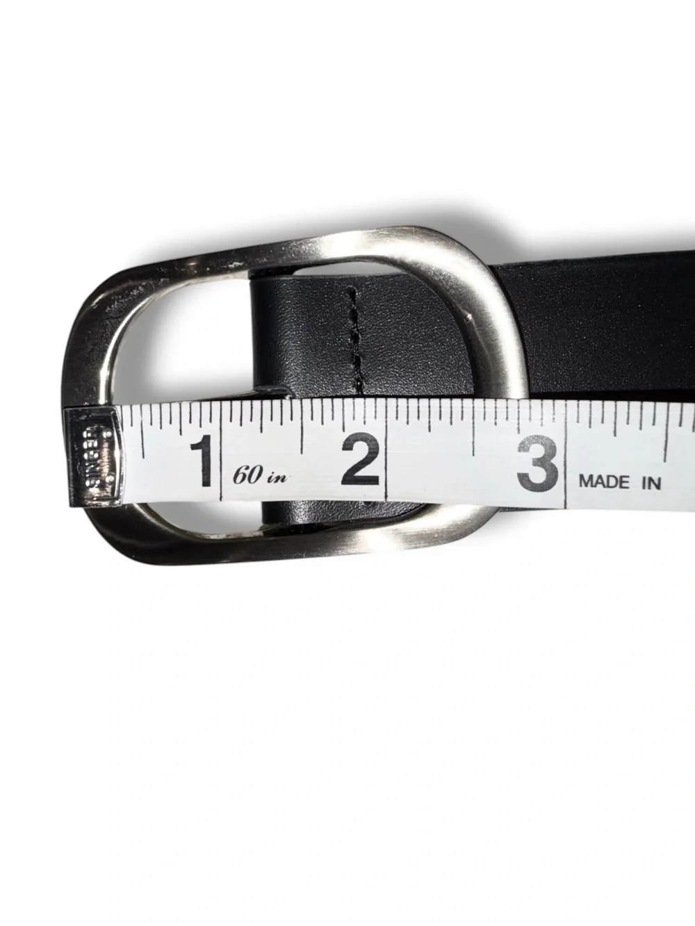 NORDSTROMS Oval Buckle Leather Belt -  Silver / Black